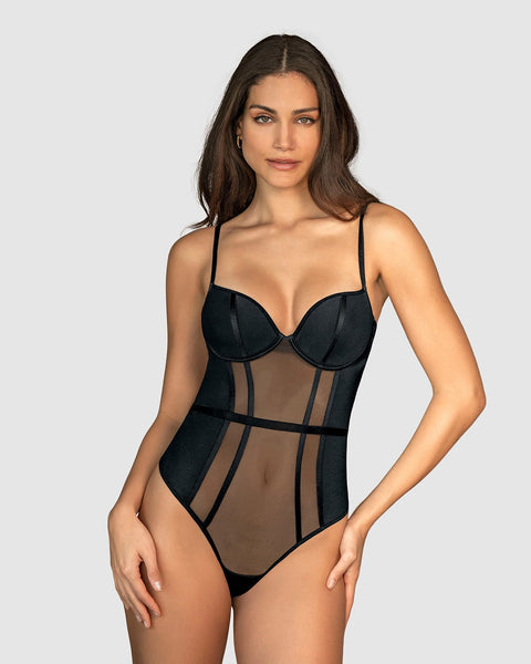 Body brasilera elaborado en tul y tela lisa irresistiblemente sexy#color_700-negro