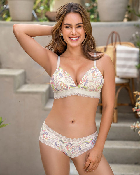 Brasier ultracómodo con encaje en la base y espalda Comfy Bra#color_a52-estampado-marfil