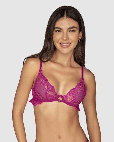 Brasier escote profundo en encaje y tul#color_946-fucsia