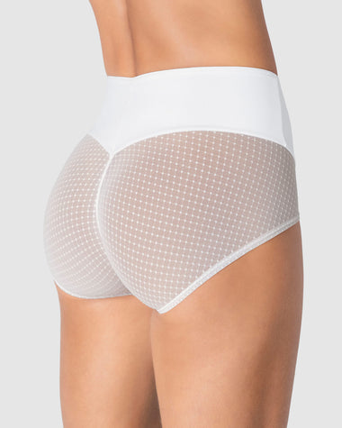 Calzón clásico de control fuerte en abdomen, glúteos en tul#color_000-blanco