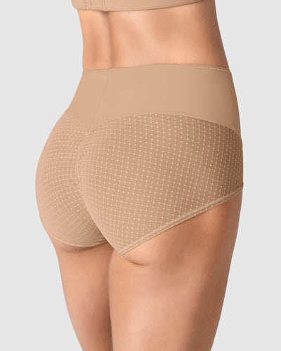 Calzón clásico de control fuerte en abdomen, glúteos en tul#color_801-cafe-medio