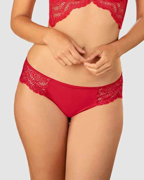 Calzón cachetero, en tela lisa y encaje#color_377-rojo