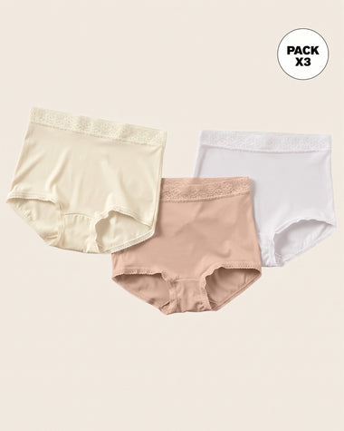 Paquete x 3 calzones clásicos con toques de encaje#color_s06-beige-blanco-cafe-claro