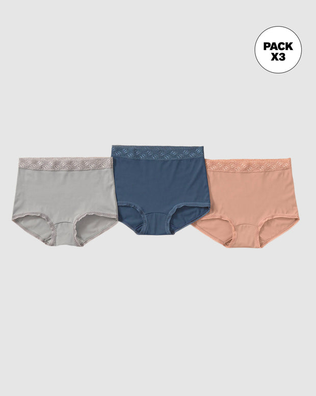 Paquete x 3 calzones clásicos con toques de encaje#color_s21-rosado-azul-gris