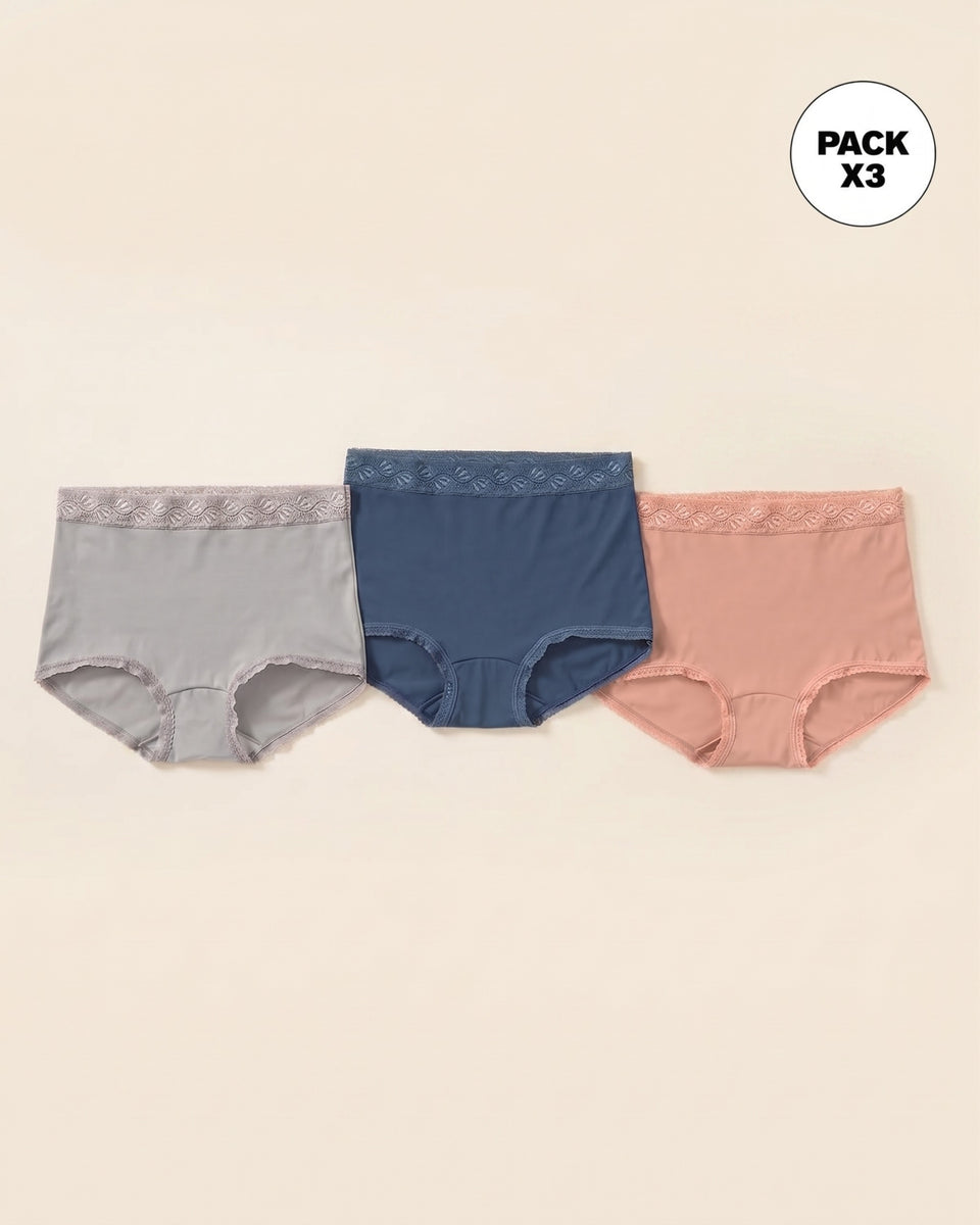 Paquete x 3 calzones clásicos con toques de encaje