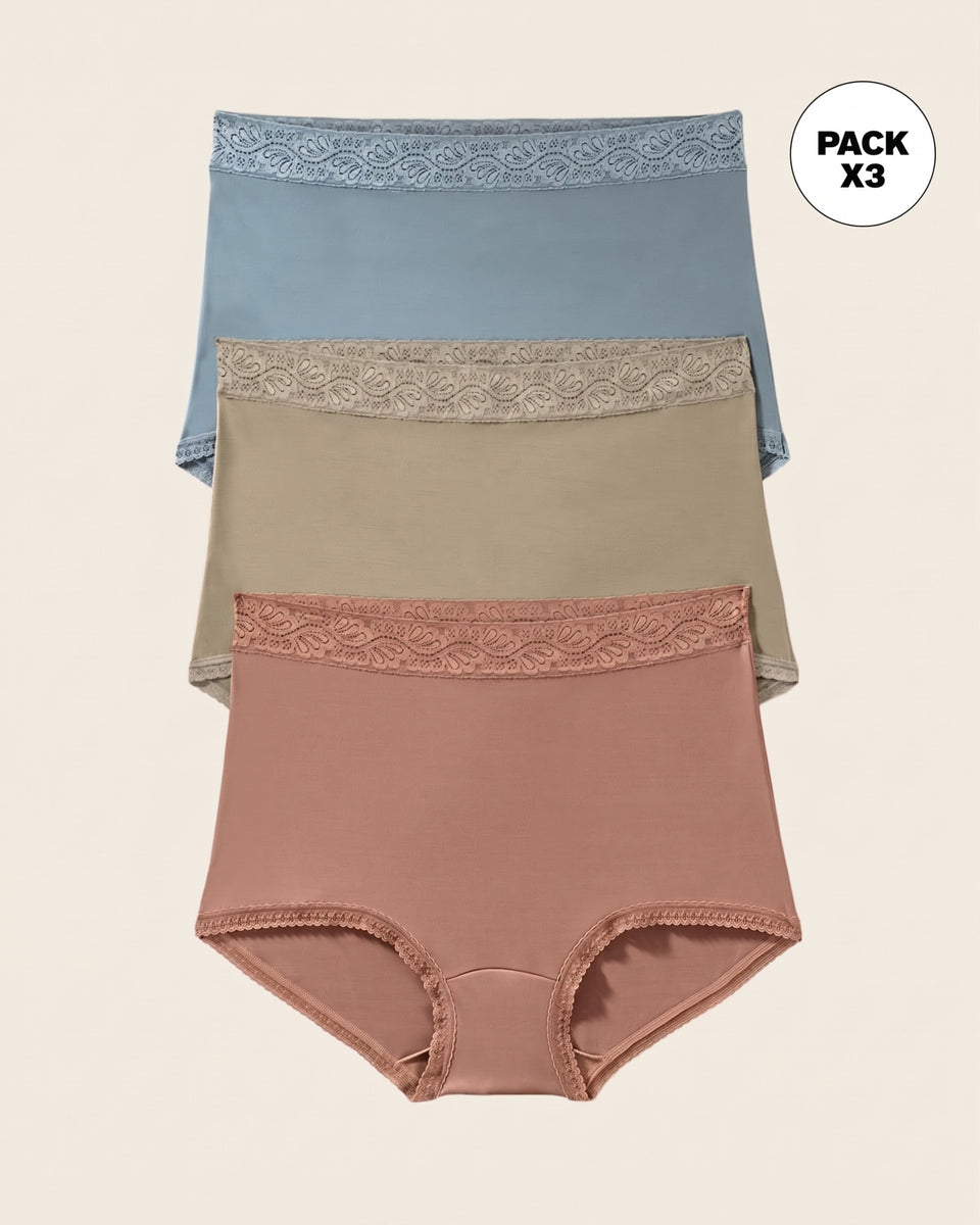 Paquete x 3 calzones clásicos con toques de encaje