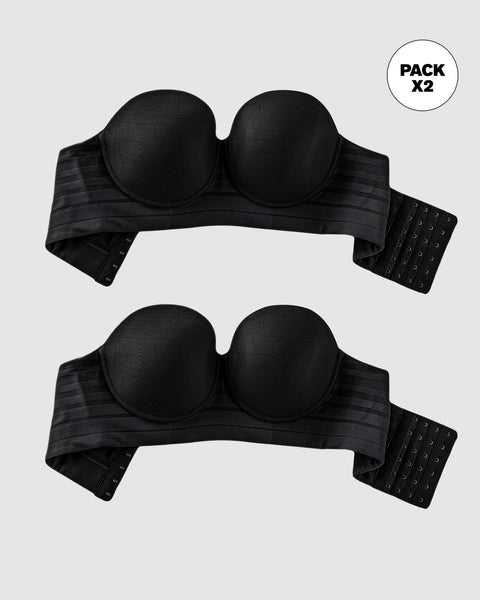 Paquete x2 brasieres tipo bustier support strapless#color_700-negro