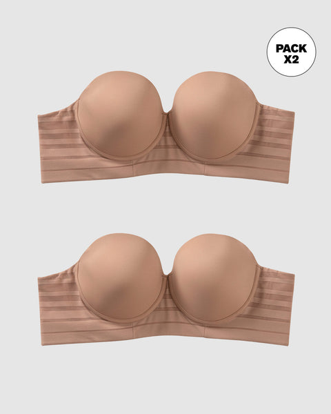 Paquete x2 brasieres tipo bustier support strapless#color_857-cafe