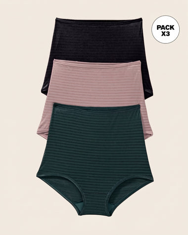 Paquete x 3 Calzones Clásicos con Máximo Cubrimiento#color_s28-rosa-palido-verde-oscuro-negro
