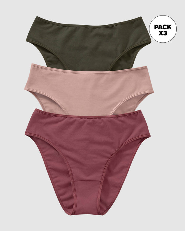Paquete x 3 calzones tipo bikini con buen cubrimiento#color_s30-verde-vino-rosa