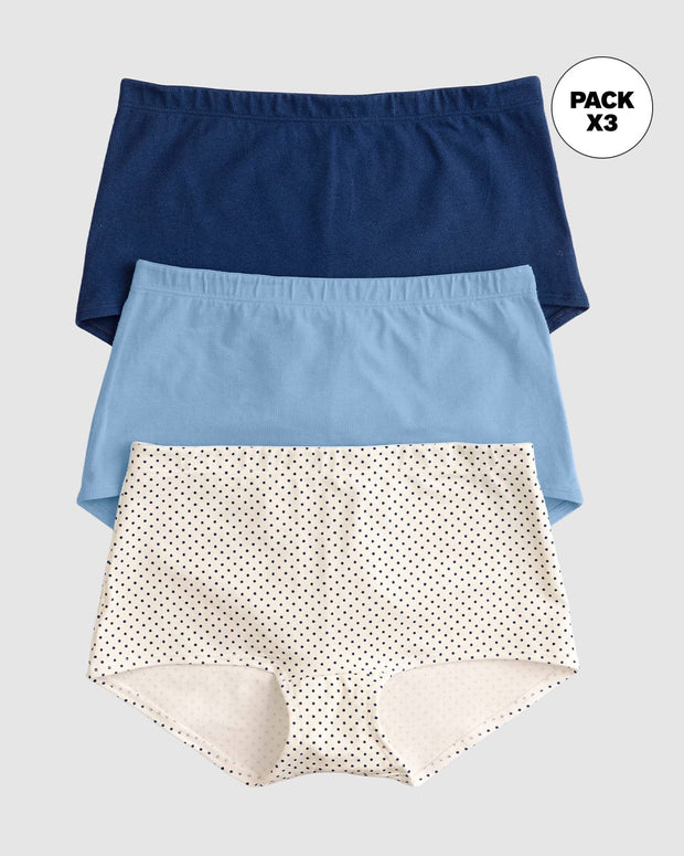 Paquete x 3 bóxers cortos con algodón elástico#color_s30-azul-claro-puntos-azul-oscuro