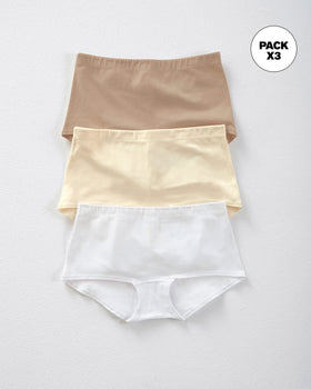 Paquete x 3 cómodos calzones estilo bóxers en algodón elástico#color_984-beige-blanco-marfil