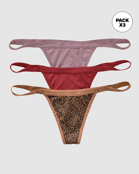 Paquete x 3 tangas brasileras descaderadas#color_s36-rojo-cereza-lila-leopardo