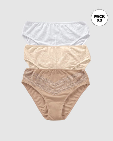 Paquete x 3 Calzones tipo Bikini Clásicos y Confortables#color_s06-surtido-cafe-blanco