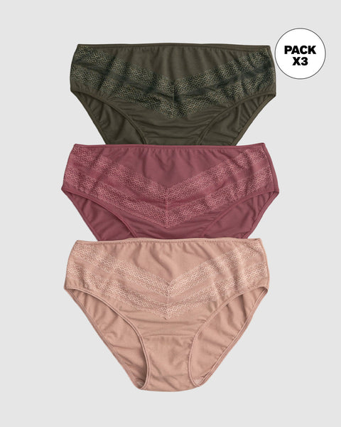 Paquete x 3 Calzones tipo Bikini Clásicos y Confortables#color_s28-verde-vino-rosa