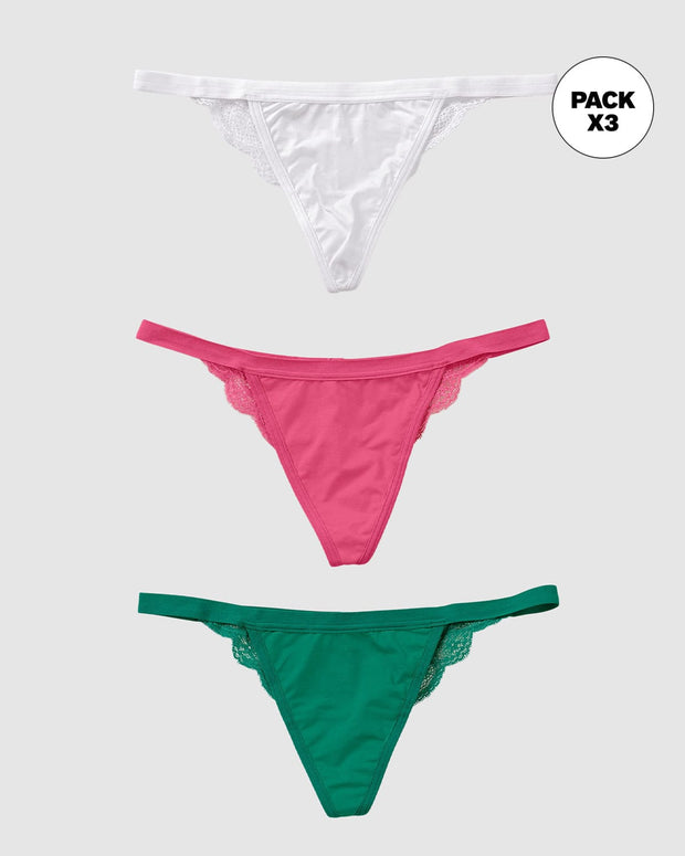 Paquete x 3 brasileras descaderadas con encaje sexy#color_s36-estampado-ondas-rosado-verde