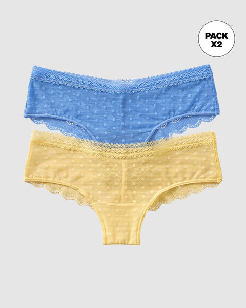 Paquete x 2 Calzones Cacheteros en Encaje y Tul#color_s51-azul-claro-amarillo