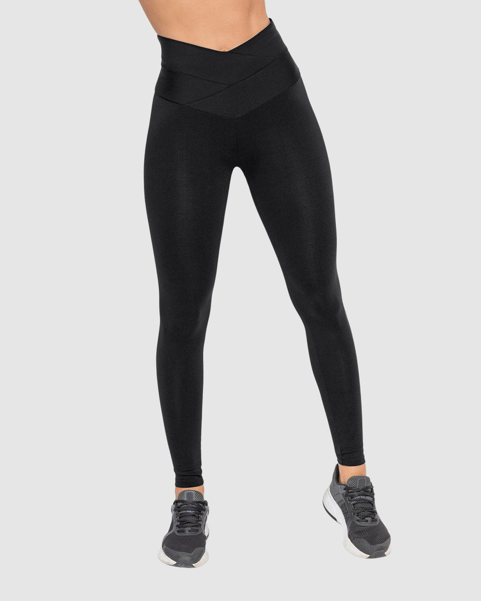 Legging deportivo de control con pretina cruzada en forma de V