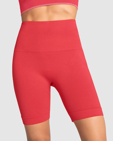 Short ciclista sin costuras control fuerte en abdomen medio y moderado en muslos#color_354-rojo-medio