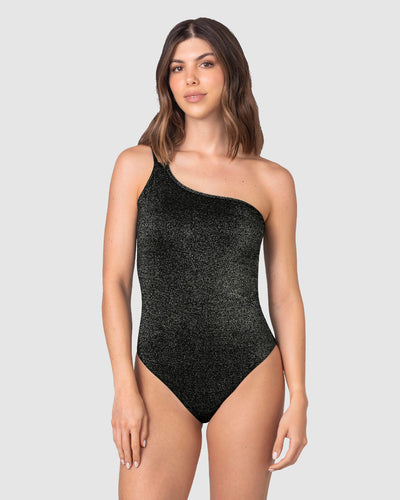 Traje de baño entero asimétrico en tela con brillo#color_701-negro