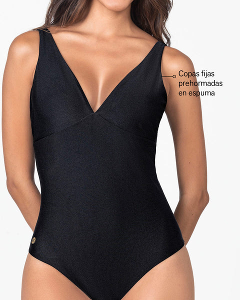 Traje de baño entero escote profundo#color_700-negro