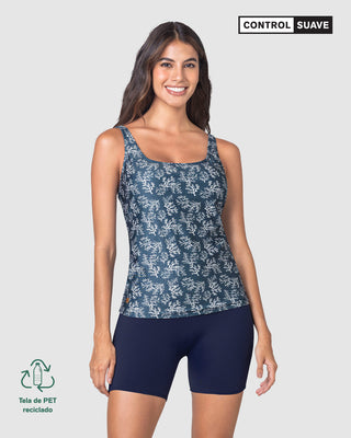 Traje de baño de dos piezas Camiseta y Short de control de abdomen#color_589-estampado-corales