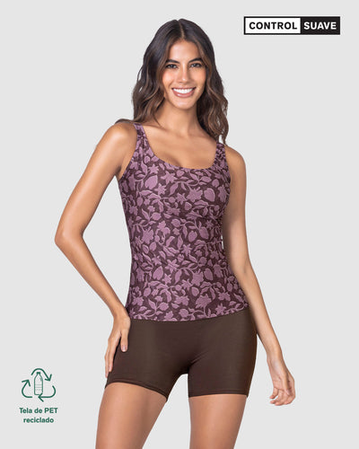 Traje de baño con camiseta y short elaborado con botellas PET#color_447-estampado-flores-uva