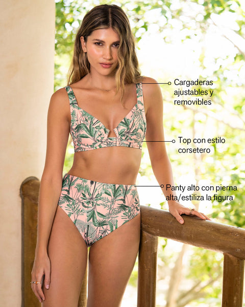 Bikini con calzón tiro alto y top corsetero#color_276-estampado-tropical