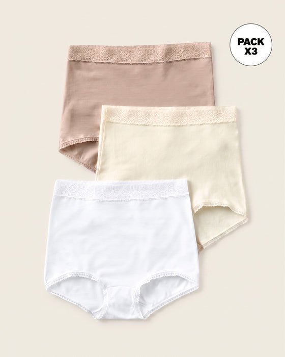 Paquete x 3 confortables calzones clásicos de ajuste y cubrimiento total#color_984-beige-blanco-marfil