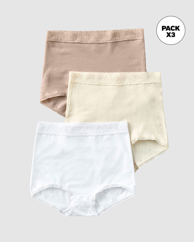 Paquete x 3 confortables calzones clásicos de ajuste y cubrimiento total#color_984-beige-blanco-marfil