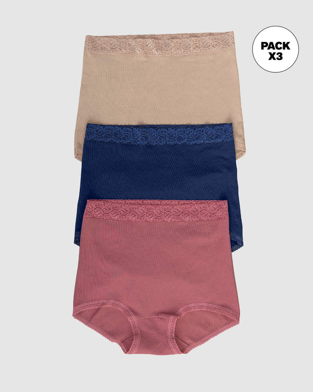 Paquete x 3 confortables calzones clásicos de ajuste y cubrimiento total#color_s20-azul-oscuro-habano-rosa
