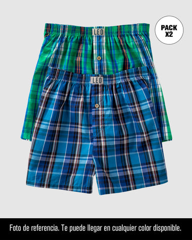 Paquete x2 bóxers sueltos en algodón de máxima frescura te puede llegar en cualquier estampado disponible#color_997-cuadros-azul-verde
