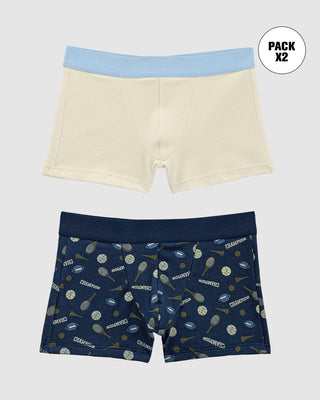 Bóxers cortos x2 niño#color_s15-marfil-elastico-azul-azul-estampado