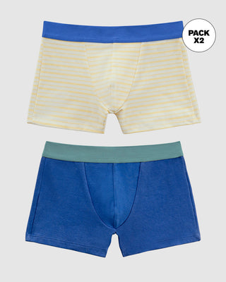 Bóxers cortos x2 niño#color_s18-azul-estampado-raya-amarilla