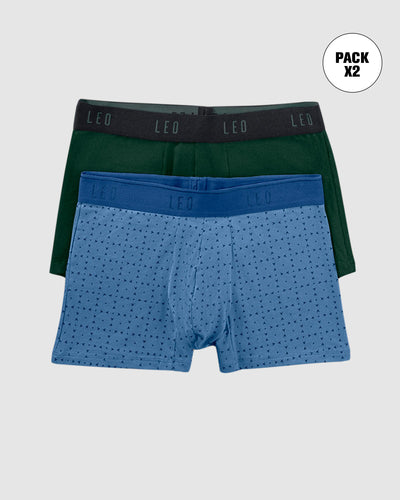 Paquete x2 Bóxers cortos en algodón elástico#color_s71-verde-azul-estampado-puntos