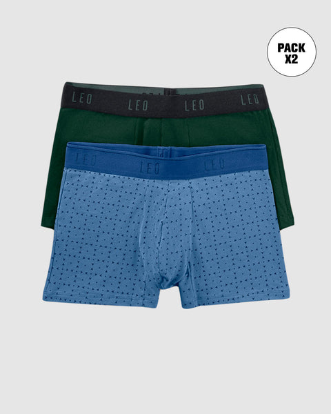 Paquete x2 Bóxers cortos en algodón elástico#color_s71-verde-azul-estampado-puntos
