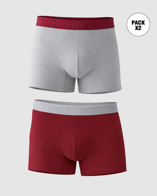 Paquete x2 Bóxers cortos en algodón elástico#color_s77-rojo-elastico-gris-gris-elastico-rojo