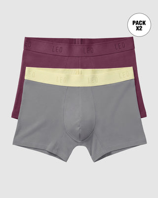 Paquete x2 Bóxers cortos en algodón elástico#color_s79-vinotinto-gris-elastico-beige