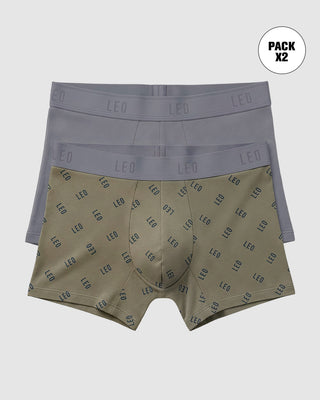 Paquete x2 Bóxers cortos en algodón elástico#color_s80-gris-verde-estampado-elastico-gris