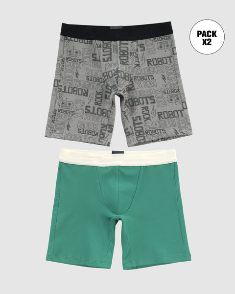 Paquete x2 bóxer largo para niño#color_s08-verde-y-gris-estampado