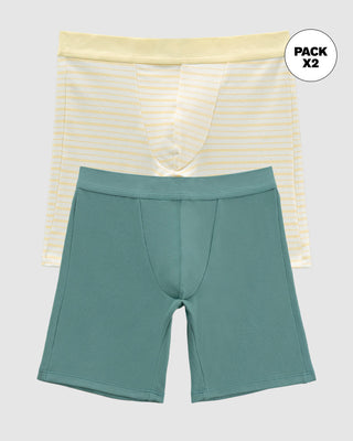 Paquete x2 bóxer largo para niño#color_s18-verde-estampado-raya-amarilla