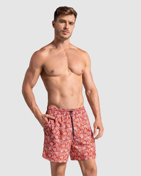 Bermuda playera masculina con práctico bolsillo al lado derecho#color_a33-estampado-coral-rojo