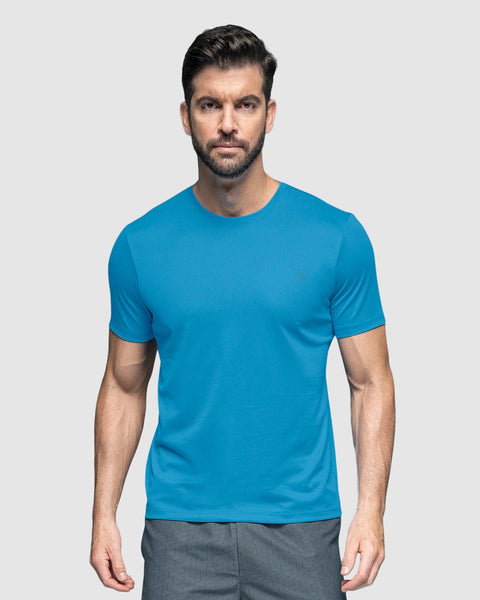 Camiseta deportiva masculina semiajustada de secado rápido#color_519-azul