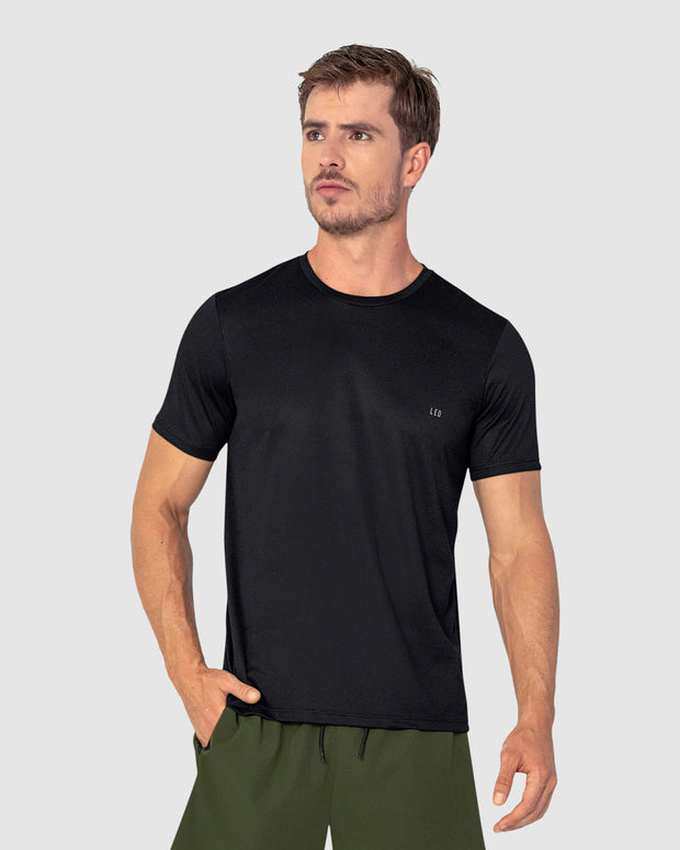 Camiseta deportiva masculina semiajustada de secado rápido#color_700-negro