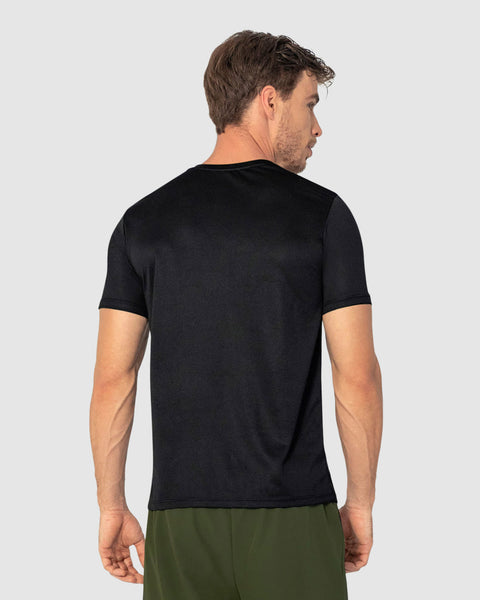 Camiseta deportiva masculina semiajustada de secado rápido#color_700-negro