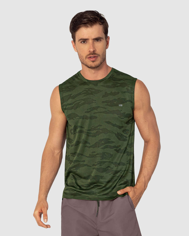 Camiseta manga sisa deportiva y de secado rápido para hombre#color_603-verde-estampado