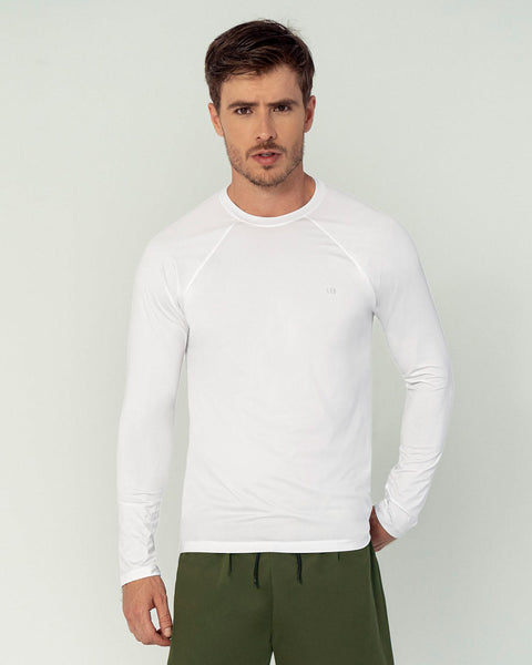 Camiseta deportiva masculina manga larga con protección UV#color_000-blanco