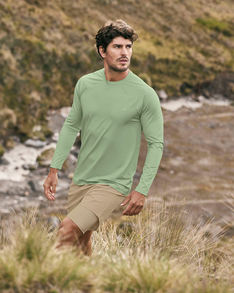 Camiseta deportiva masculina manga larga con protección UV#color_615-verde