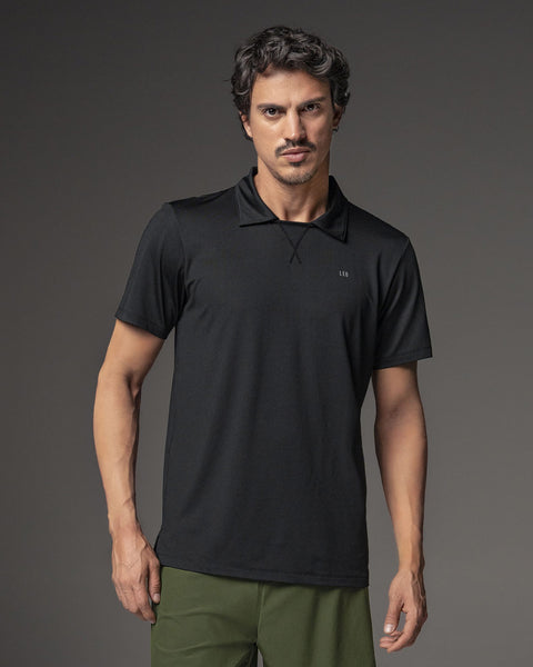 Camiseta deportiva transpirable con cuello tipo polo#color_700-negro