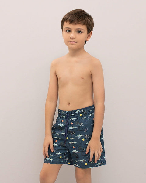 Bermuda  playera de baño para niño con bolsillo lateral#color_b03-estampado-azul